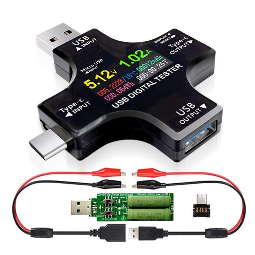 USB Cテスター、2 in1タイプCUSBテスターカラースクリーンIPSデジタルマルチメータ...