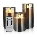 RoSokLEDキャンドルライト【三本セット】LEDガラスライトパラフィン素材安全省エネ電池式明るさ調整室内と室外飾り無炎無煙リモコン付き電池式LEDキャンドル...