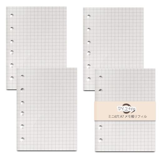 1、【お得な180枚セット】:サイズ:A7(12.7x8.3cm)6穴; 仕様:方眼罫 幅:5mm ; パッケージ内容: A7リフィル*4冊 枚数:4冊*45枚 合わせて180枚360ページ; 経済的で大容量な180枚入り、使用頻度の高いミニ6穴システム手帳に最適 2、【クリーム色の上質紙】:白い紙だと光を反射しやすいので、目に優しい淡いクリーム色を採用していて、長時間紙面を見つづけても目が疲れにくいです。 3、【書き心地抜群】:インクの裏抜け、透け感が一般の用紙に比べて優れたリフィル専門紙を使用しています。コピー用紙より厚紙で、ペン先が引っかかりにくく書き心地が滑らか、加えて裏抜けしにくい特性で、ボールペン、万年筆、ゲルインキボールペンなどに適し、リフィルに最適な用紙です。 4、【方眼タイプ】:メモ用紙は5mm方眼罫タイプなので、考えやアイデアを整理したり、図で構想をまとめたりするときにはとても便利です。罫線にとらわれず、自由に書き込める方眼ノートが人気です。 5、【ポケットサイズ】:ポケットにも入る位の手頃な大きさで、携帯性に優れています。使いやすい、持ち歩いても邪魔にならないコンパクトさが魅力です。