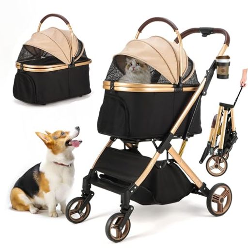 ペットカート分離型犬用カート折りたたみペットキャリーカートペットバギー猫用コンパクト軽量耐荷重30Kg犬介護用カート前輪360°回転後輪ブレーキ付航空アルミ合金車体可視窓飛び出し…