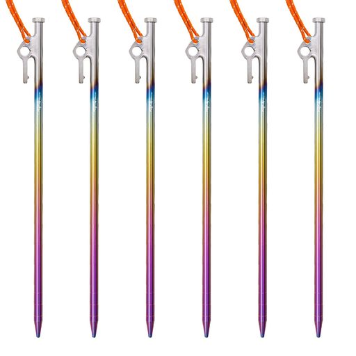 TiToTitaniumチタン合金テントペぐ30/35/40CM高強度錆びなく丈夫軽量持ち運び便利硬い土砂地岩場草地用チタンペグアウトドアキャンプ用品収納バッグ付き6本セット(キャツプ-300mm-6カラフル)(4.0)