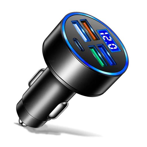 KANOYO【2023改良モデル】5ポート車載充電器USB-C&USB【66W5ポート】カーチャージャーシガーソケットPD20W+QC3.0ポート軽量化急速充電電圧計LED表示カー用品12V-24V車対応iPhone