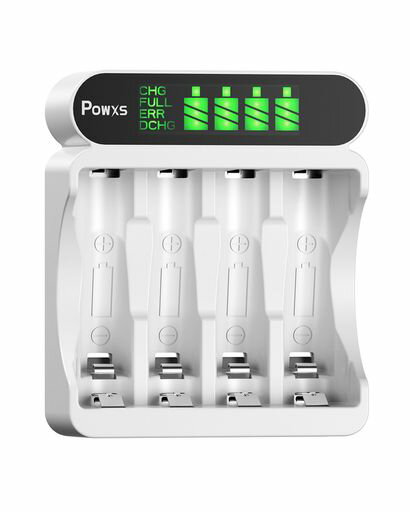 POWXS電池充電器単3単4電池4本同時充電LCDディスプレイニッケル水素/ニカド単三充電池/単四充電池に対..