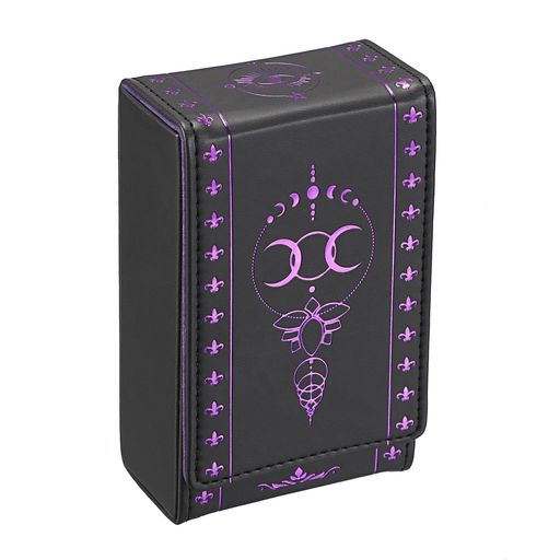 BSTKEYタロットカード収納レザー製マグネット開閉タロットカード整理カードケースタロットカードボックススタンダードサイズホットスタンプオシャレブラック+パープルハス