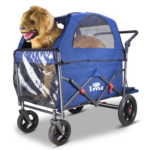 TMZペットカート大型犬・中型犬多機能キャンプカート取り外し可能な屋根前後双方向出入り口クイックフォールディング4輪ワンタッチ取り外しハンドル角度調節後部足踏みブレーキ耐荷…