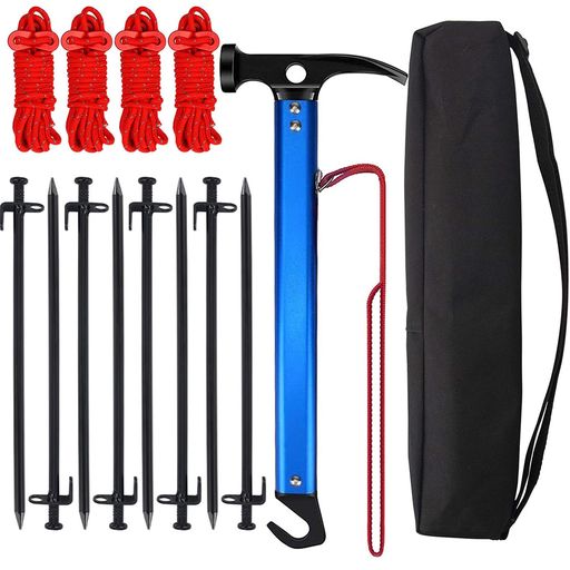 テントハンマーペグハンマーセット軽量アルミ製ヘッド高炭素鋼ペグ抜き機能付き鍛...