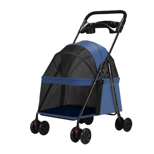 Bitcuemペットカート犬バギー4輪犬用カート小型犬中型犬猫多頭軽量本体3.7kg組み立て簡単折りたたみ式前輪360°回転後輪ブレーキ付耐荷重20KG(ダークブルー)