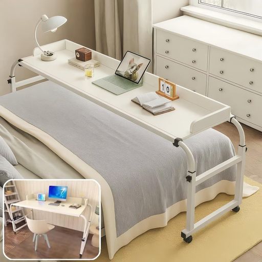 TUIYIDUOベッドテーブルキャスター付きオーバーベッドテーブル伸縮高さ調整65-95cm横幅調整120-210cm昇..