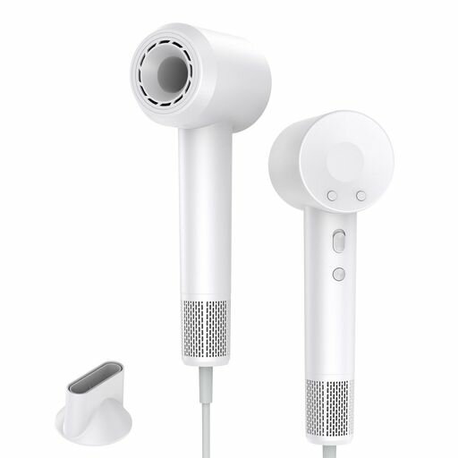 ドライヤー1300W大風量速乾2025最新型4段階風温自由調節高濃度マイナスイオンコンパクト持ち運び便利低騒音軽量過熱防止ヘアケア冷熱風マグネティックノズル付きヘアドライヤー(ホワイト)