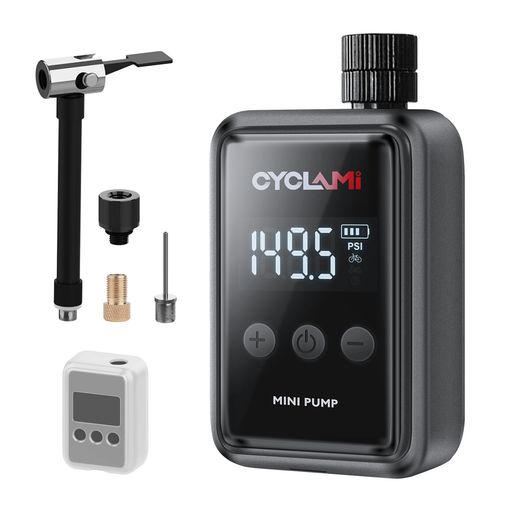 CYCLAMI電動空気入れ自転車用150PSI高圧充填仏式・米式バルブ対応軽量コンパクト充電式自動停止機能カ..