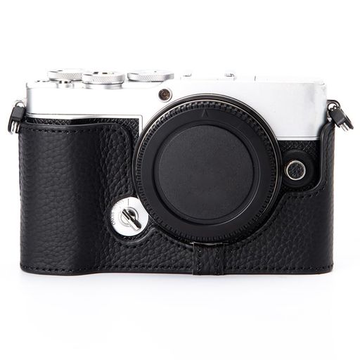 DBZZ 本革ハーフケース, 手作り Olympus E-P7用 ブラック ブラックライン