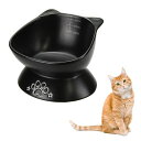 MOFULAFU猫フードボウル陶器餌皿水飲み器負担軽減目盛り付き(1ボウルブラック)