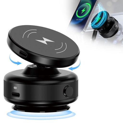 SEARISEスマホホルダー真空吸着式車スマホスタンド充電車載スマホホルダーワイヤレス充電mag-safe対応..