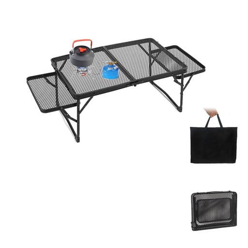 AIEPWONキャンプテーブルサイドテーブル付き折りたたみ式メッシュテーブル二つ折りテーブルアルミ製軽..