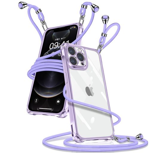 Rakuten - Muciyazi用のiPhone12Proケースクリアショルダーアイフォン12Proカバー肩掛け斜めかけ縄掛けケース透明薄型軽量TPU携帯ケース紐付き長さ調整可能取り外し可能落下防止紛失防止