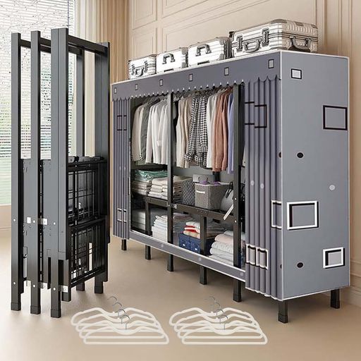 NODIBROワードローブ組み立て不要大容量高耐荷重カバー付きクローゼット美しい衣類収納ラックスチール..