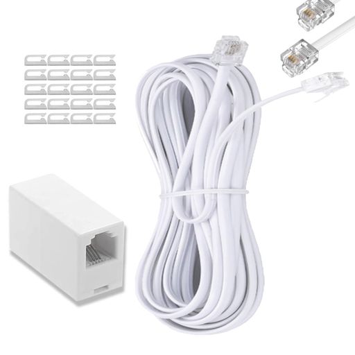 15M電話ケーブル6極4芯RJ116P4C純銅線コアモジュラーケーブル爪折れ防止設計軽量スリムモジュラーケー..