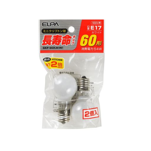 エルパ(ELPA) 長寿命ミニクリプトン球 GKP-542LH(W) ホワイト 60W 2個