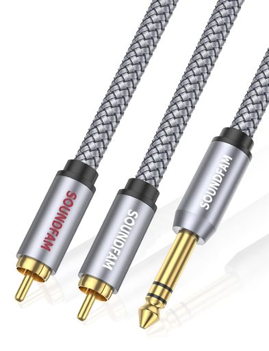 6.35mm to 2RCAケーブル SOUNDFAM オーディオ変換ケーブル RCA/ピンプラグx2(赤.白) - 6.3mm ステレオ標準プラグ TRS ステレオオーディオ 相互接続ケーブル スピーカー/オーディオミキサー用