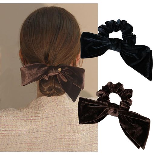 ヘアゴム シュシュ ベロアリボン 2枚セット ヘアアクセサリー 小顔 かわいい 上品 秋冬 大人 おしゃれ レディース 結婚式 2次会 卒業式 入学式 入園式 ブラック コーヒー