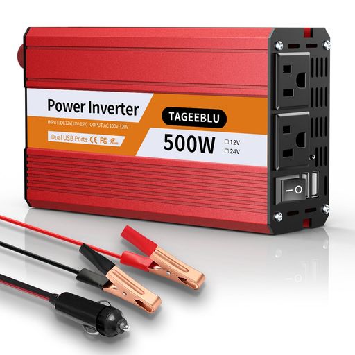 TAGEEBLU 500W インバーター 12v 100v, シガーソケット コンセント, DC12VをAC100Vに変換, USB 2ポート搭載, 車 インバーター 12V専用