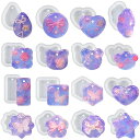 5WYOUKE シリコンモールド レジン 穴あけ 16種 円型 ハート 花 ネコ 長方形 正方形 六角形 星 雲 水滴型 ネックレス アクセサリー パーツ キーホルダー 作成 UVレジン 樹脂 アロマストーン 石膏 手作り 石鹸 キャンドル 粘土
