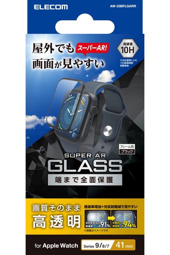 乐天商城 - エレコムAppleWatchSeries98741mmガラスフィルムフルカバー光沢透過率UP指紋防止ブラックAW-23BFLGARR
