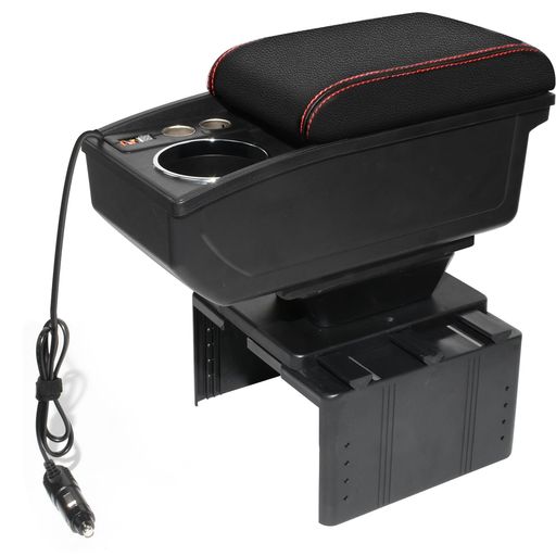 seiyishiコンソールボックスアームレスト汎用コンソールボックス車用収納ボックス多機能双USB高速充電ドリンクホルダータバコのインターフェースドライビングレコーダーインターフェイ…