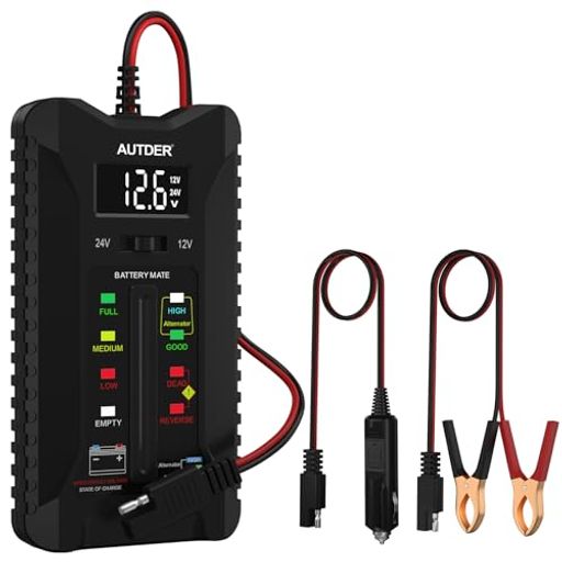 AUTDERデジタルバッテリーテスター、12V/24Vボルテメーター車両およびバイク用バッテリー、オルタネー..