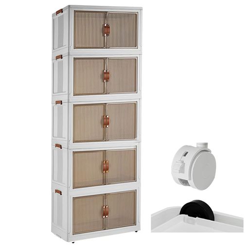 YASICA収納ボックス5段折り畳み収納ケースキャスター付き衣装ケース透明おしゃれ収納キャビネット引き出し式小物衣類書類化粧品靴おもちゃ大容量マグネット式扉組立簡単多機能キッチ…