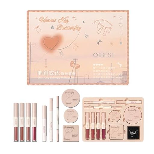 QIBESTフル美容メイクアップメイクアップセット化粧品11点セット(ダブルエンドリップグロスx4/5色アイシャドウx1/フェイスパウダーx1/チークx1/リップスティックx1/アイブロウペンシルx1/ア…