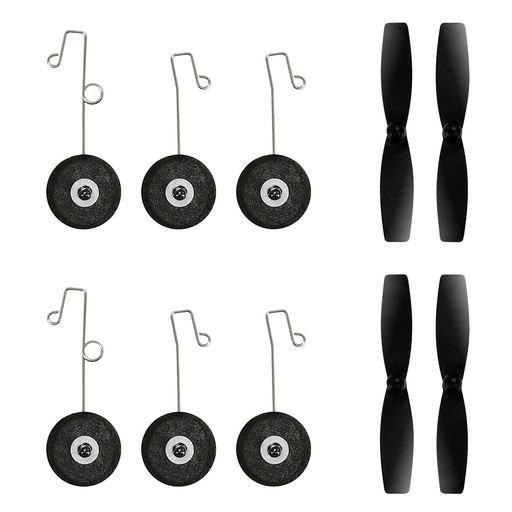 【プロペラ仕様】ブレード:2、長さ:52mm、幅:8.2mm、穴径:1mm、プロペラ1セット重量:0.6g、材質:PVCプラスチック 【ランディングギア仕様】ホイール外径:20mm、ステンレスワイヤー径:0.8mm、重量:2.5g、材質:ス...