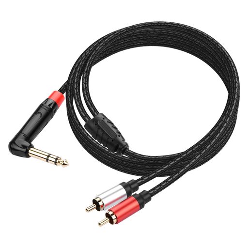 【多機能ステレオ拡張ケーブル】6.35mm TRS to 2 RCA オーディオケーブルは、ミキサーのチャンネルインサートとエフェクトプロセッサーを接続できます。また、1/4インチステレオラインレベル出力をデュアルRCAアンバランス入力に変換します。信頼性の高い信号伝送が求められるスタジオやステージでの使用に適しています。 【双方向信号に対応】1/4インチ to デュアルRCA Y型分岐ケーブルは双方向伝送をサポートしています。1/4インチTRSステレオと左右RCAチャンネルをスムーズに変換できます。白と赤のコネクタで左右がすぐに分かり、簡単に接続できます。 【狭いスペース向け直角コネクタ】90度L型の1/4インチプラグは、ジャックへの負担を軽減します。機器が混雑したラックの背面にもすっきり取り付け可能です。ケーブルの寿命を延ばし、接続をしっかりと維持します。 【幅広い機器互換性】1/4インチ右向き矢印デュアルRCAオーディオケーブルは、DVDプレーヤー、録音機器、パワーアンプ、CDプレーヤー、ミキサー、電子オルガン、アクティブスピーカー、ライブサウンドカードなどに対応しています。