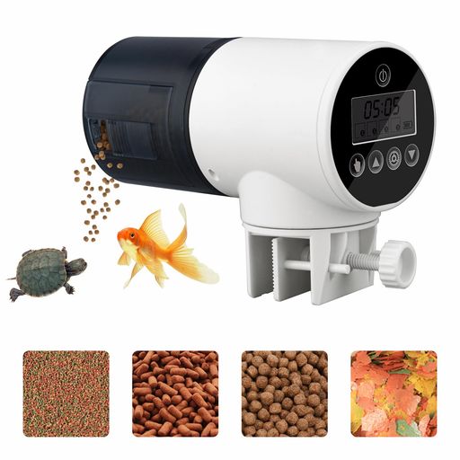 BlueFire 魚自動給餌器 餌やり器 オートフィーダー 熱帯魚 金魚 水族水槽用 多段階&多回転数 自動餌やり機 配給量調節可能 静音 留守中の餌やり ホワイト