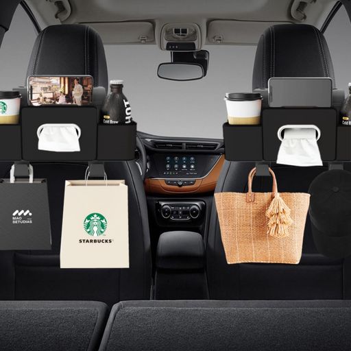 Car Storage, Holder - EXCEREY車のシートバック収納ボックス多機能車用収納バッグ車用ティッシュボックス車のカップホルダー車載電話ホルダー防水防汚取り付け簡単レザー素材黒2個パック