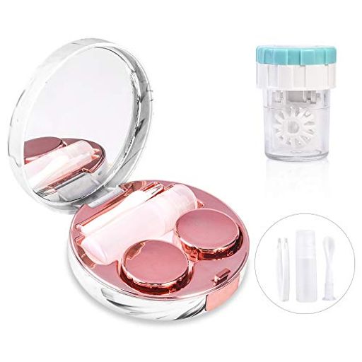 Contact Lens Travel Kit with Cleaner Washer, Portable Contact Box with Mirror Tweezers Remover Tool Solution Bottle for Daily