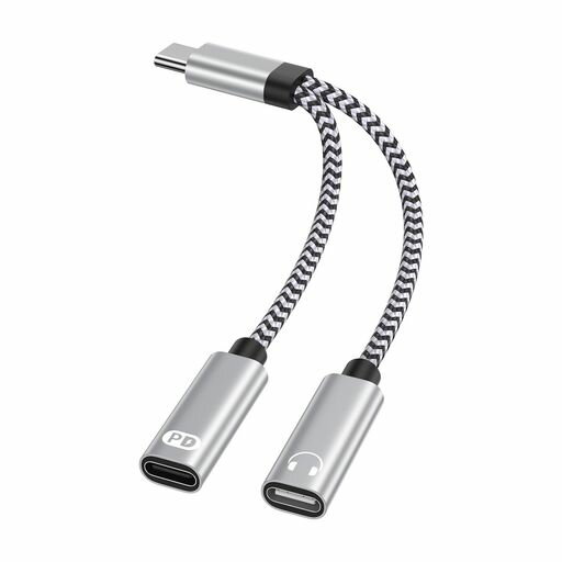 タイプCイヤホンジャック2in1変換イヤホンジャック60W急速充電ハイレゾ音質高耐久ケーブiPhoneイヤホン変換アダプタUSBオーディオ変換アダプタi-Pho...