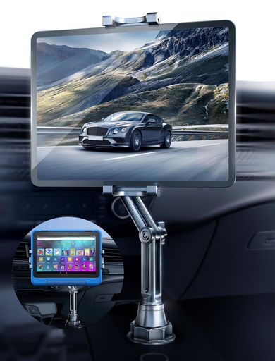 TOPGO車載タブレットカップホルダードリンクホルダーiPad車載ホルダースイッチ固定360°回転簡単取り付け安定してぐらつかない15~29cmのタブレットとスマートフォンに対応