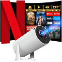 プロジェクター家庭用【28000LM・270°回転・4K対応・最新AndroidTV搭載】1080P天井投影Wi-Fi650%ズーム機能短距離投影軽量スマホ/パ...