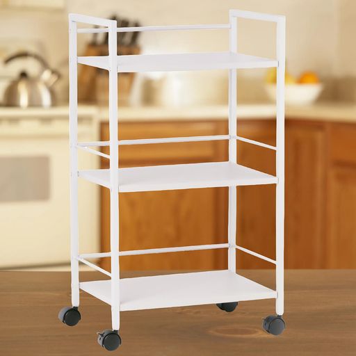 Secchuuスチールラック本体3.6kg総耐荷重45kg幅43x奥行30x高さ76cm収納ワゴンプリンター台PS5横置きスタンドサイド収納ストッパー付きキャスター棚板1枚耐荷重15KG(ホワイト3段)