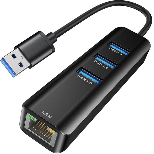 USB LAN 変換アダプター、ABLEWE 有線LANアダプター10/100/1000Mbps RJ45 ギガビット、USB3.0*3拡張 5Gbps高速データ 転送 [Windows10/8.1/Mac/Linux/Surface