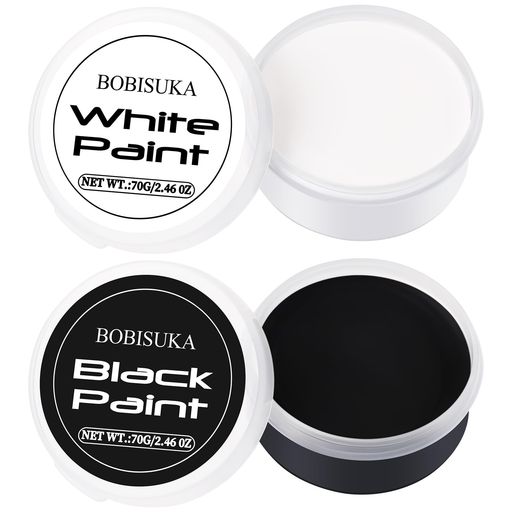 BOBISUKA 白+黒 フェイスペイント 黒 白ドーラン-舞台用メイク プロ用子供用ボディペイント 敏感肌にも適応 ハロウィーン、コスプレ、パーティーメイクに最適