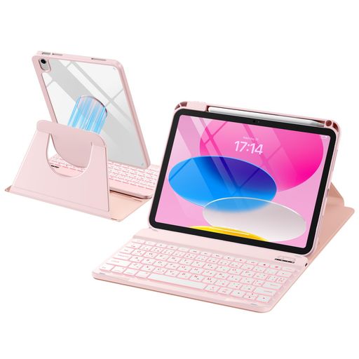 HETHOT iPad用 A16 第11世代/第10世代 キーボード付きケース JIS日本語配列 360度回転・取り外し可カバー マグネット搭載ケース 薄型キーボード 2台デバイス切り替え可 7色バックライトType-C充電