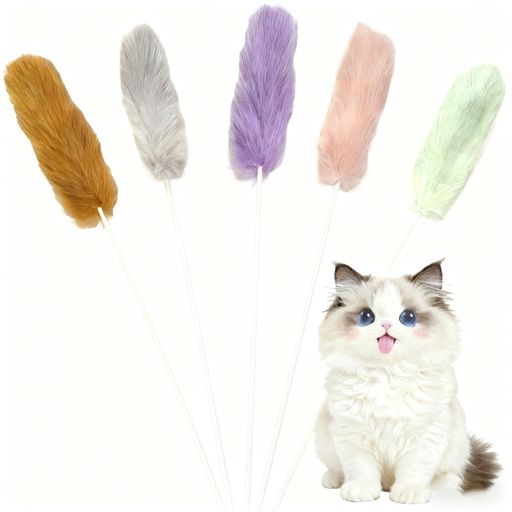 樂天商城 - CHENLONB猫じゃらし逗猫棒5本セットうさぎ毛使用超軽量タイプ多彩カラー運動不足解消猫の狩猟本能を刺激猫と遊ぶ室内ゲーム用具