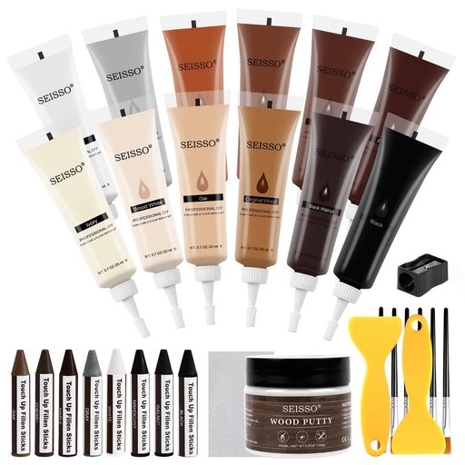 SEISSO木製品キズ補修補修クリーム12色入りキズ補修クリームキット木用パテ100gクレヨン床すりキズ用床補修ドア補修キズ隠しキズ消し補修材傷消し傷隠し木製家具補修リペアマーカーひび…