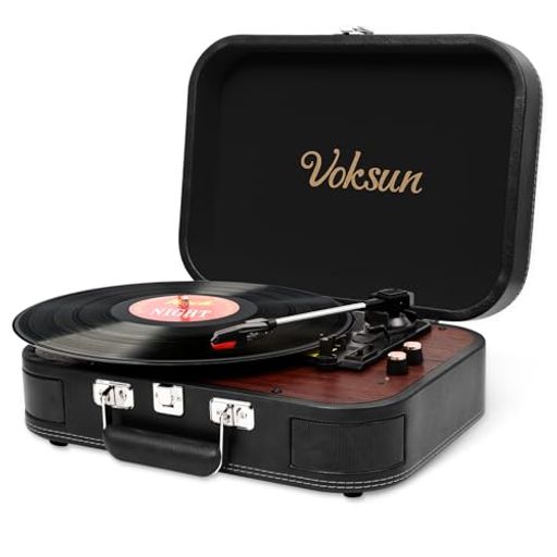 VOKSUNレコードプレーヤーBluetooth送信と受信USB録音可能外部スピーカーに繋ぎ33/45/78回転と7/10/12インチレコード対応スピーカー内蔵レトロ日本語説明書ブラウン2年保障S300