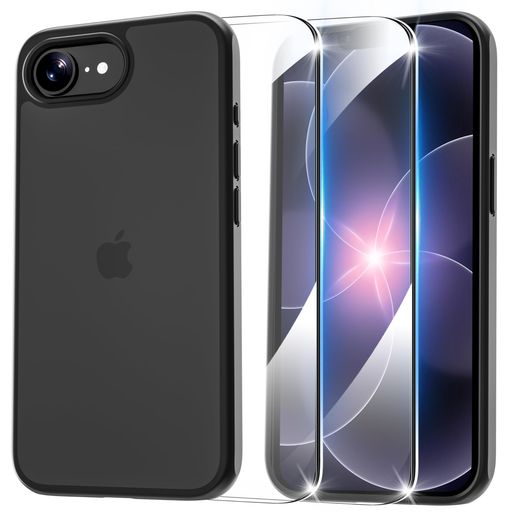 iPhone 17e ケース + ガラスフィルム付き(2枚) 半透明 マット感 耐衝撃 iPhone 16e 保護フィルム 2枚付き 米軍MIL規格 ストラップホール付き 指紋防止 アイフォン 17e アイフォン 16e 対応 VizGuard
