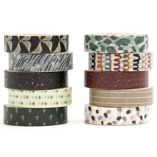 Songdao和紙テープファンタジー10巻セット|テクスチャ柄マスキングテープ基本パターン/手帳・スクラップブック・DIY・ギフトラッピングに最適|細幅10mmx2m(デザイン1)