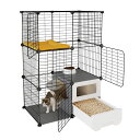 Topzoo猫ケージトイレ付きトイレ一体型防臭飛散軽減2段子猫スリム組立簡単猫用ケージ掃除しやすいコンパクト脱走防止保護用室内用日本語説明書付きブラック高さ108x幅72x奥行45cm