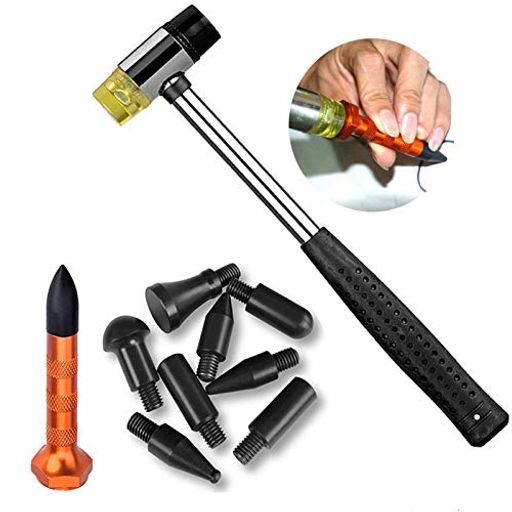 キット内容:ゴムハンマー(hammer)1つ、ノックダウン(Knockdown)ペン型の棒9ヘッド,メタル本体のサイズ:66mm;先端サイズ:26mm、先端は9種形があって、異なる大小の凹みと凸所を修理できます. メリット:弊社のデントリペアツールは日本人気な凹み修理ツールですよ!9種類の先端があって、凹みと凸所の大きさによって先端を利用して、気になる凹みと凸所をパテも塗料も使わず簡単に補修します 応用範囲:車&amp;バイクのボディ&amp;フェンダーの表面な凹、自動車車体の凹み、または冷蔵庫、洗濯機などの凹みなおし。鉄製パネル凹みに対応。不規則な凹みがある場合、ペン型の棒とハンマー(hammer)で早いに修復することができます。 大小さまざまな凹みに形状が違うペン型の棒を選択して修理します. 無塗装の修理:デントリペアは無塗装の修理ですので、自分で簡単に操作して、短時間で、綺麗でのリペアが可能です。またはパテを使わ無